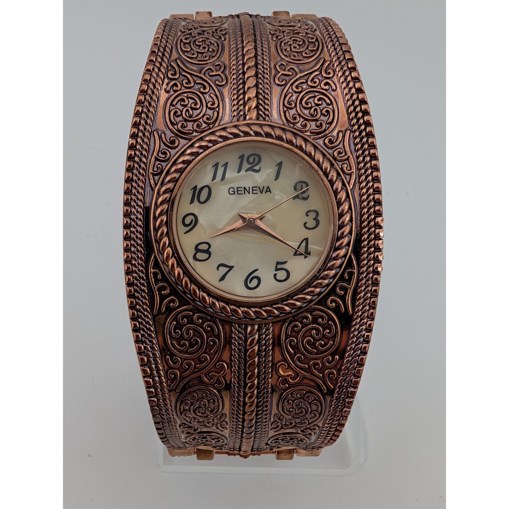Geneva Watch Women Copper Tone Hinge Bangle Band- New Battery